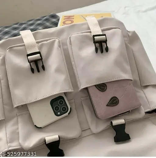 Cute Korean Style Aesthetic White Crossbody Sling Bag, Korean Canvas Bag Large Capacity Bag Multi-functional Bag One Shoulder Crossbody Tution Bag, Study Bag (WHITE)(THE DAYYOU GO AWAY) - Alternate View