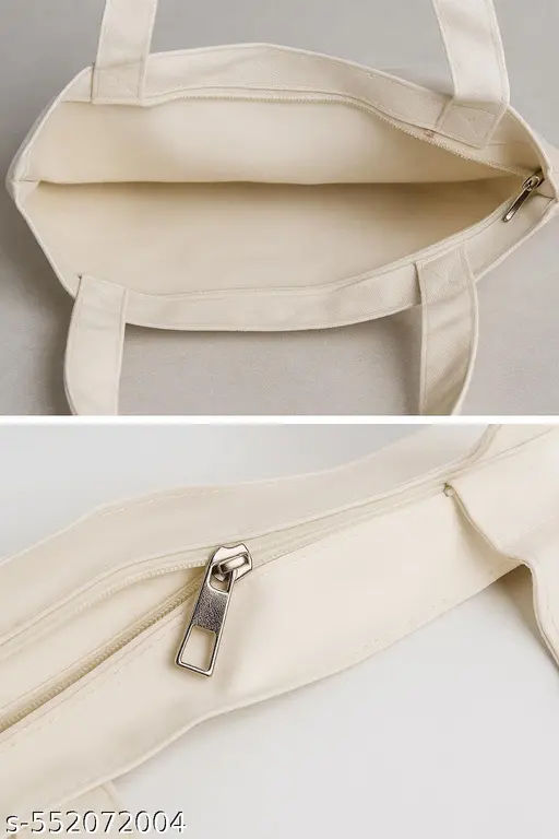 Cotton Tote Bags for Women with Zipper | Stylish, Washable Handbags for Office, College, Shopping & Daily Use - Alternate View